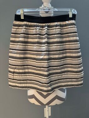 LOFT Black and Cream Striped Mini Skirt